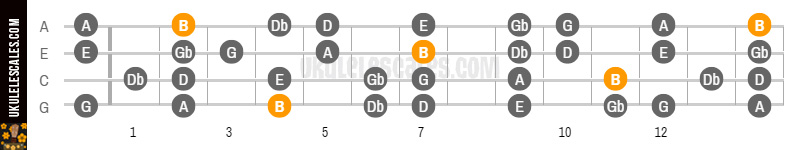 højttaler Nikke sende B Natural minor Ukulele Scale